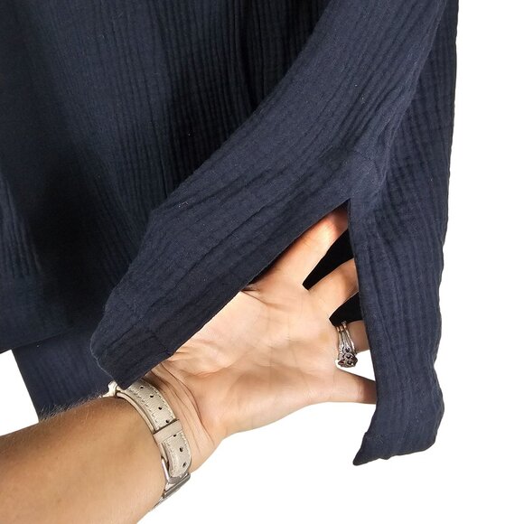 Soft Surroundings Cotton Gauzy Tunic 1X VNeck Collared Pleated Relaxed Lagenlook - Picture 6 of 10